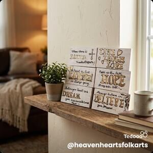 6 Pcs. Inspirational/Motivational Heaven & Hearts Tiles- Believe Dream Faith +3